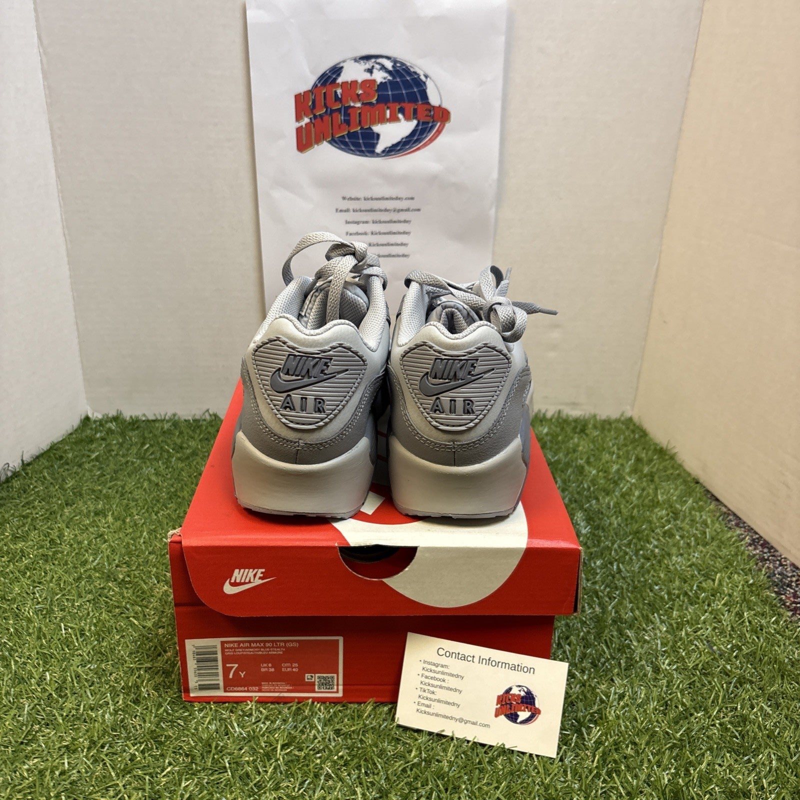 Nike Air Max 90 LTR Wolf Grey Stealth Armory Blue (GS)   7Y4