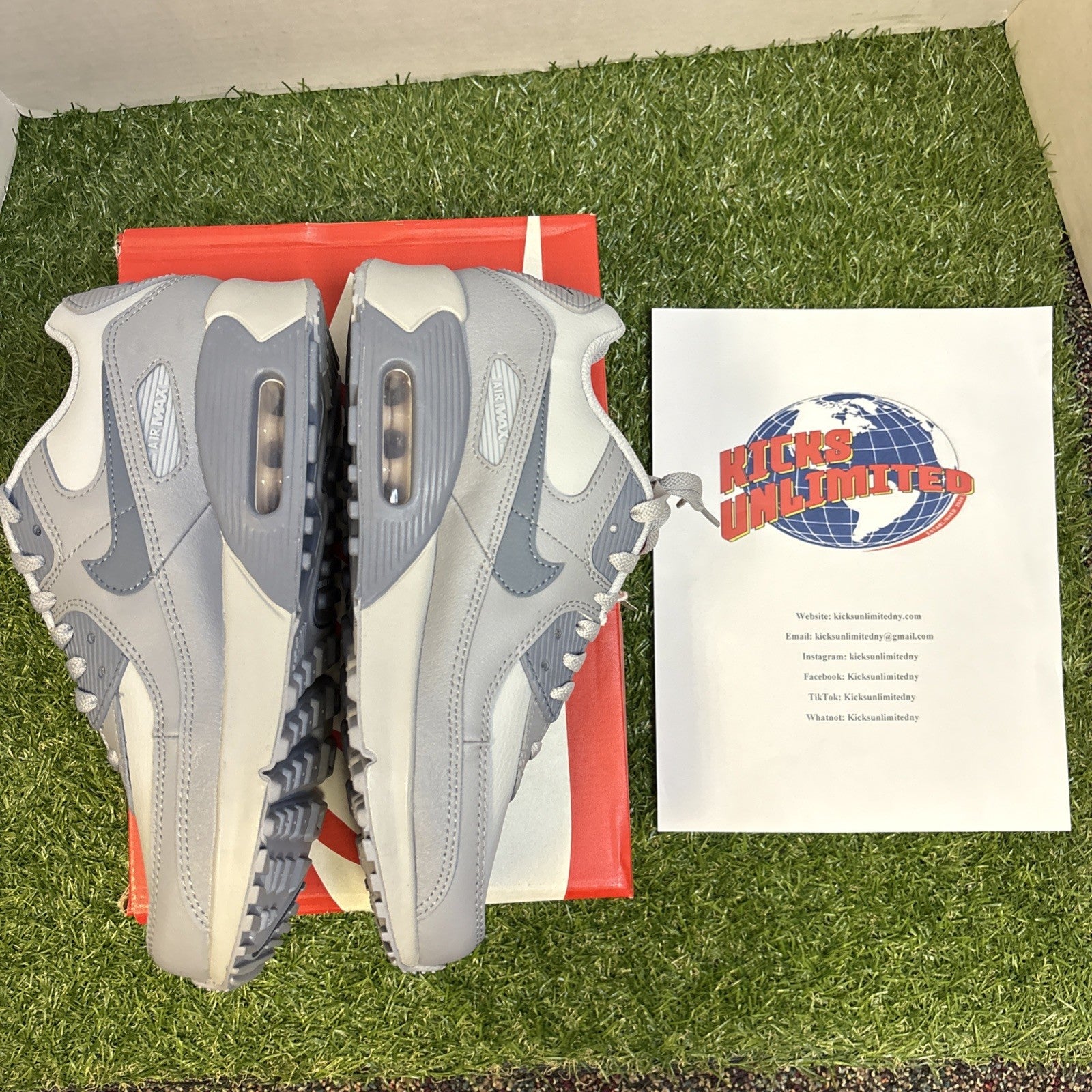 Nike Air Max 90 LTR Wolf Grey Stealth Armory Blue (GS)   7Y2
