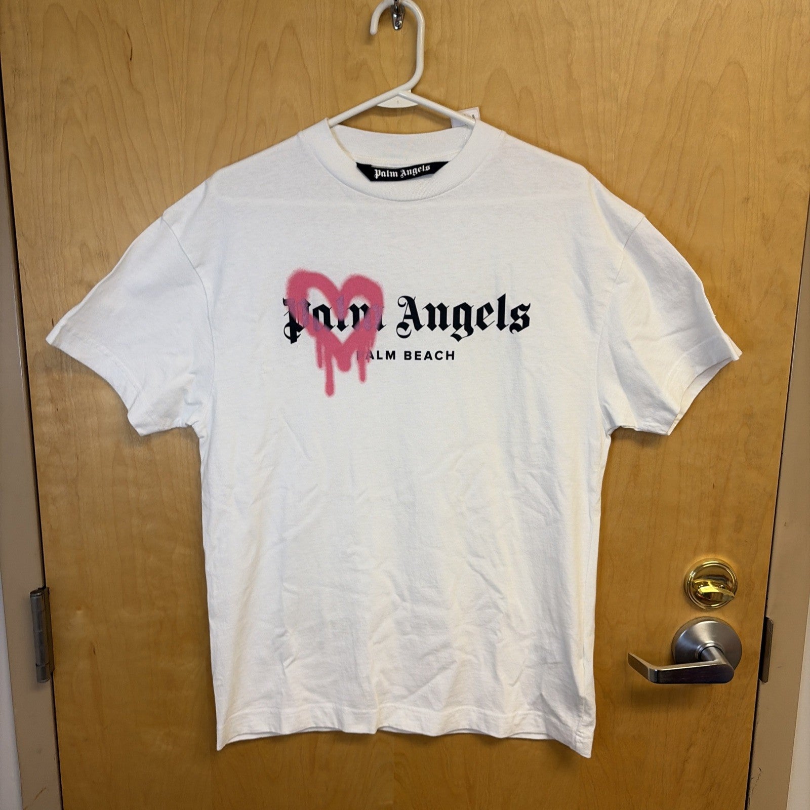 Palm Angels Unisex White With Pink T-shirt - Size Small0