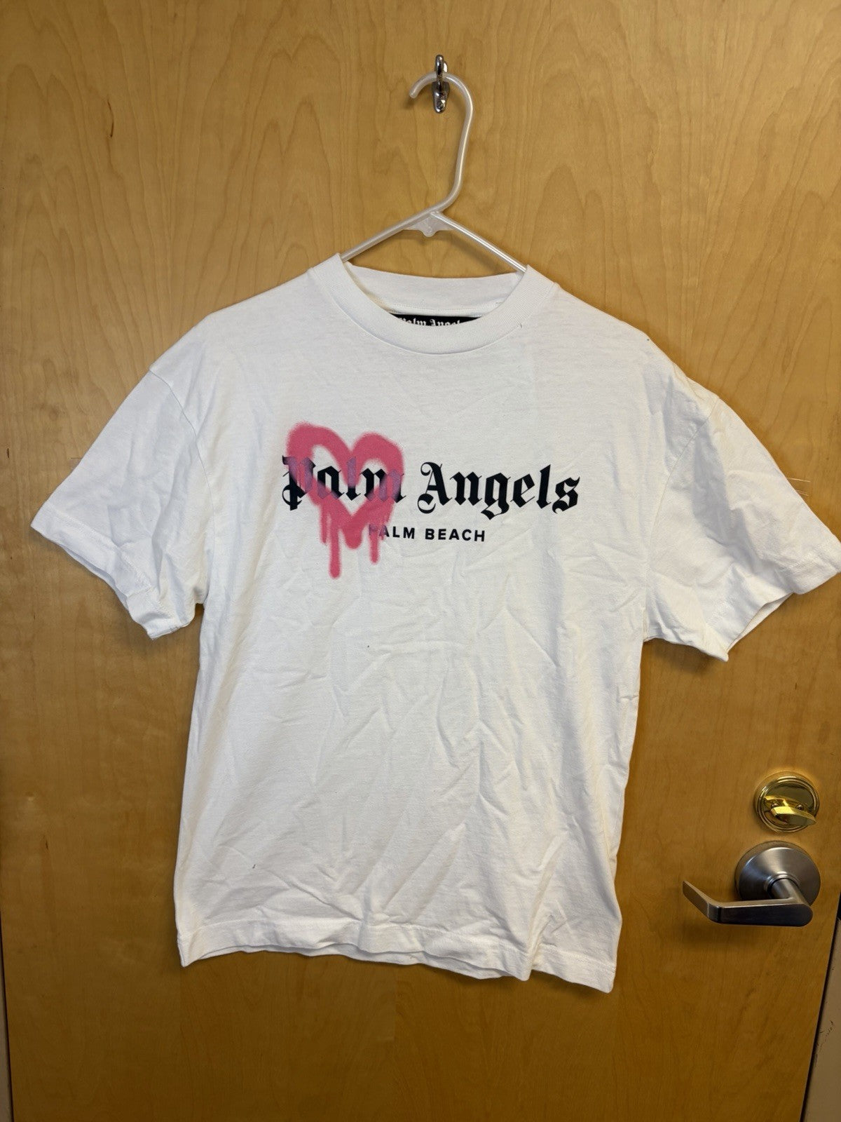 Palm Angels Unisex White With Pink T shirt   Size XSmall0
