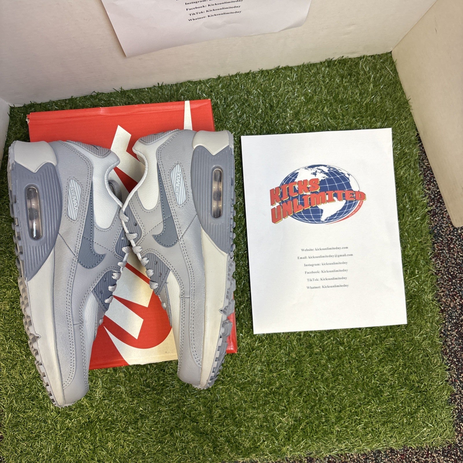 Nike Air Max 90 LTR Wolf Grey Stealth Armory Blue (GS)   7Y1