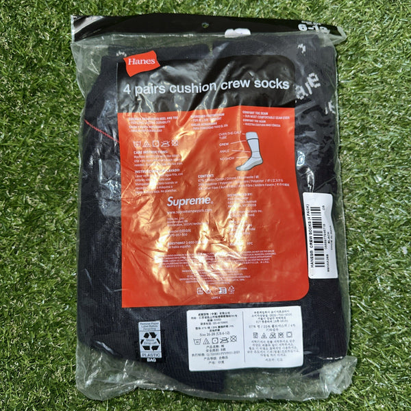 Supreme Hanes Crew Socks - Black  4 Pack, Size 6-121