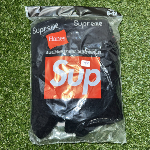 Supreme Hanes Crew Socks - Black  4 Pack, Size 6-120