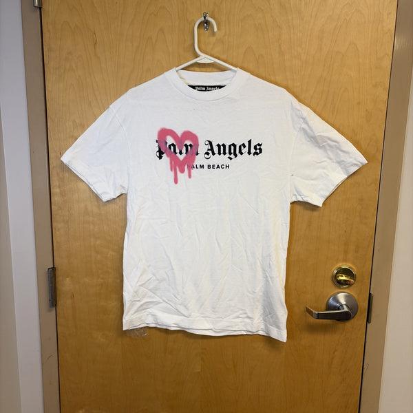 Palm Angels Unisex White With Pink T-shirt - Size Small0