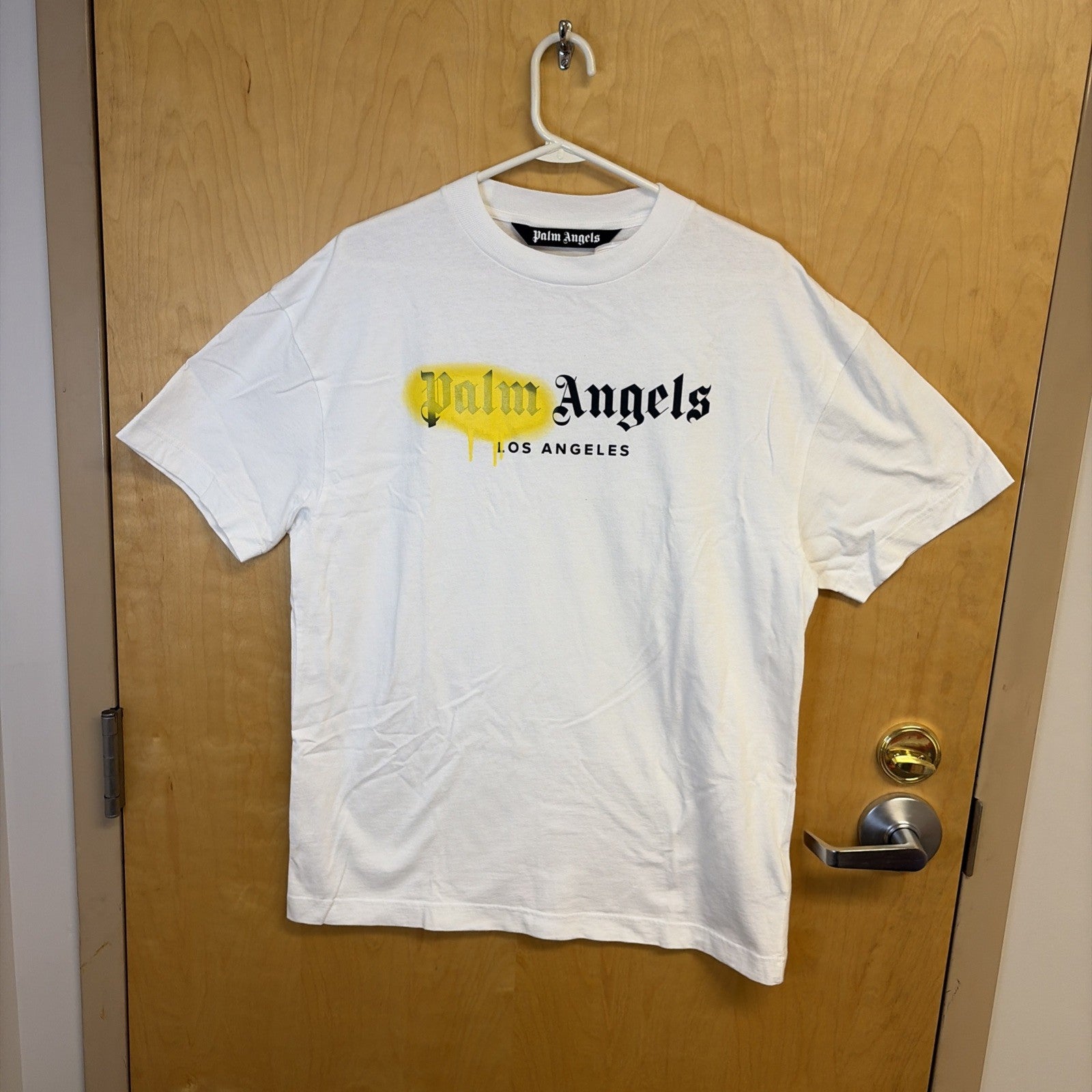 Palm Angels Unisex White With Yellow T shirt   Size XL0